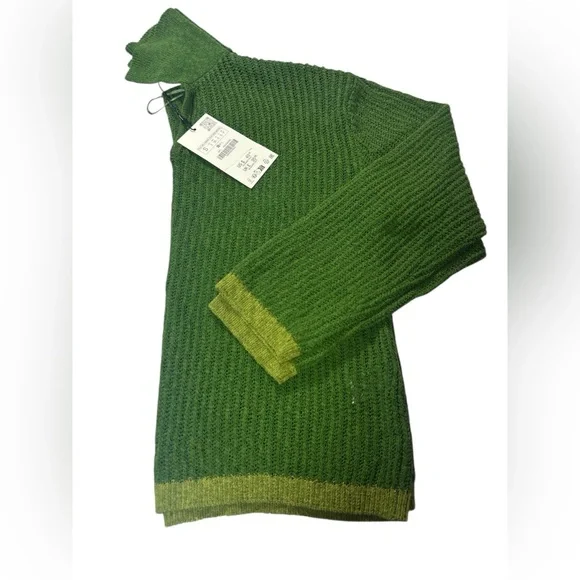 Zara Green Open-Knit Polo Sweater Size S - New with Tags - Picture 6 of 13